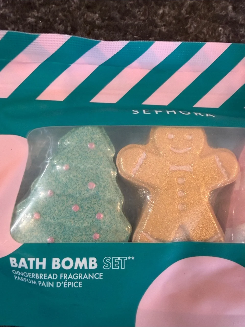Sephora Holiday Bath Bomb Trio - Green, Gold & Pink Holiday Gift Set Limited